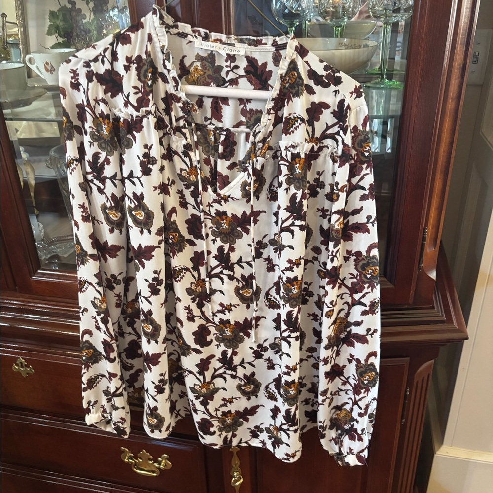 Violet & Claire White, Maroon and Brown Floral Blouse